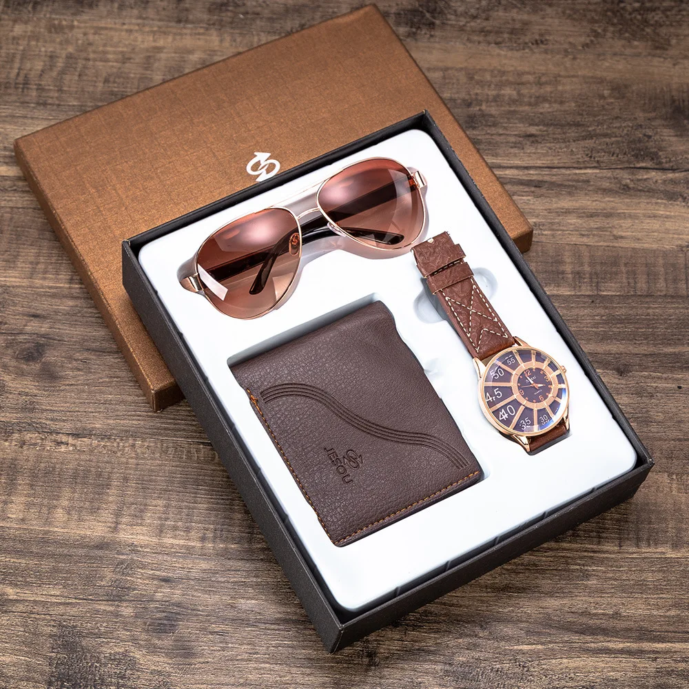 

Men's Gift Set Beautifully Packaged Watch + Wallet Sunglasses Set Heat-Creative Combination Set Men Watches 2021 Luxury