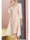 Платье-футляр для матери невесты, элегантное винтажное шифоновое кружево до колена с вырезом лодочкой и аппликациями, 2021