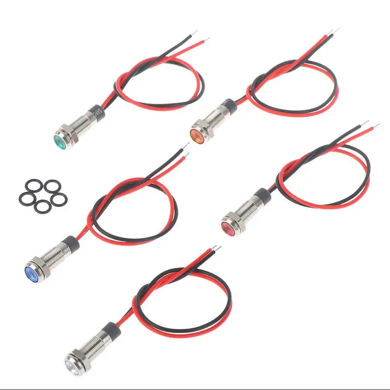 6mm 8mm 10mm 12mm LED Metal Indicator light waterproof Signal lamp with wire 3V 5V 6V 12V 24V 220v red yellow blue green white |