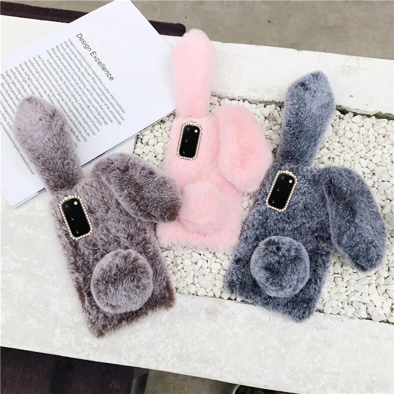 

For Samsung S20 FE Case cute Rabbit Fluffy Fur Silicone Plush cover for Galaxy Note 20 Ultra 10 Plus A21S A71 A51 5G Phone Cases
