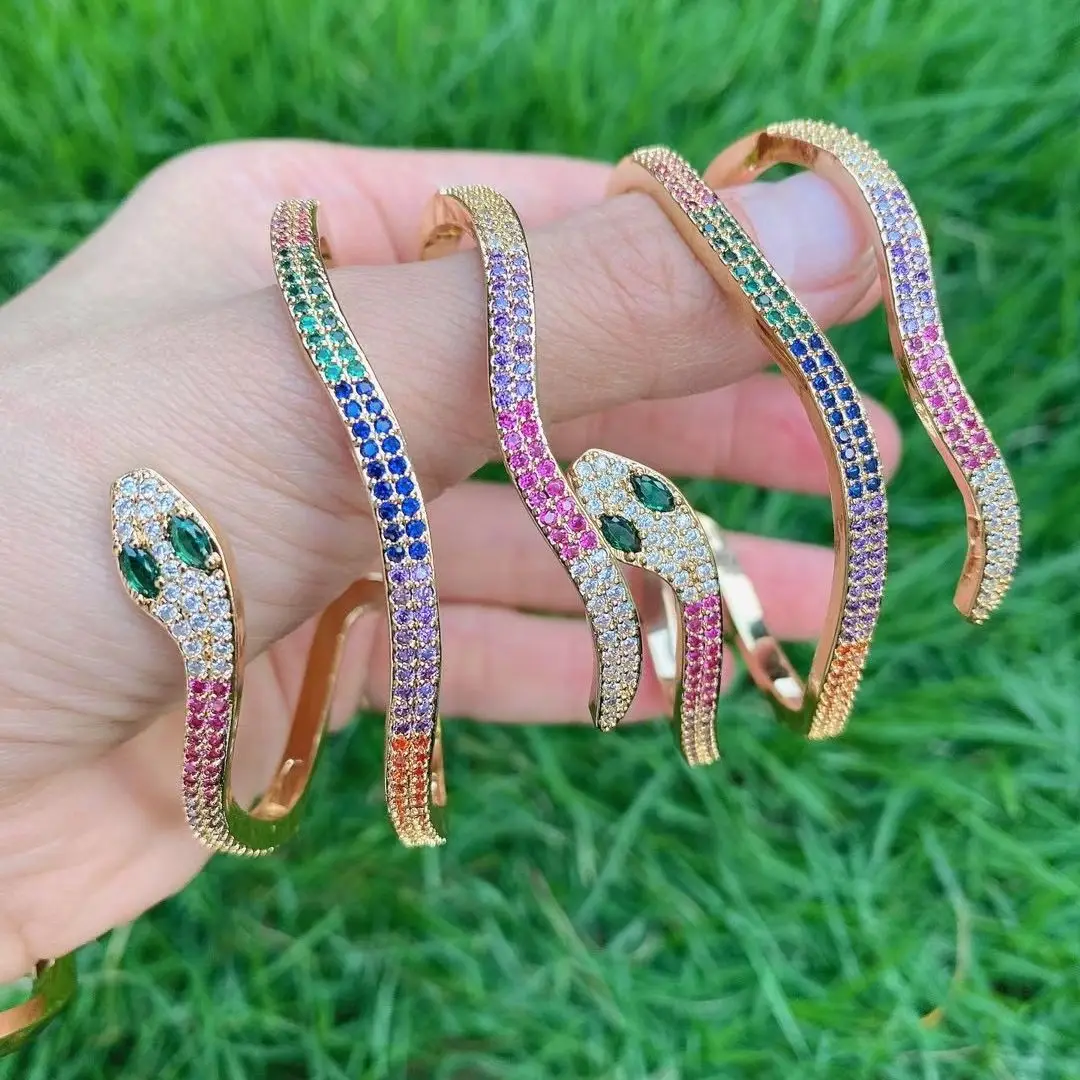 

Комплект из 3 предметов, в Богемном Стиле Радуги Cz цирконием змея браслет для женщин старинные амулетные Браслеты & Браслеты Mujer Femme ювелирные вечерние подарки