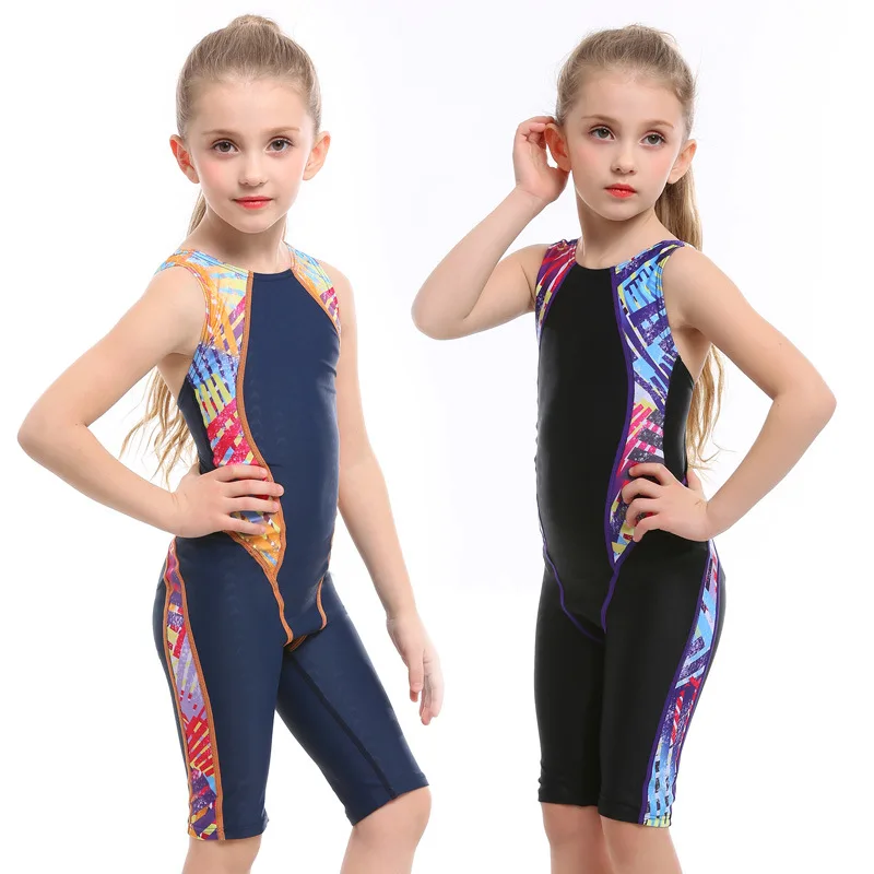 

New Children Swimwear Cute Professional Swimming Suit For Girl Competition Swimsuit Competitive Swimwear Kids Knee Swim Suit