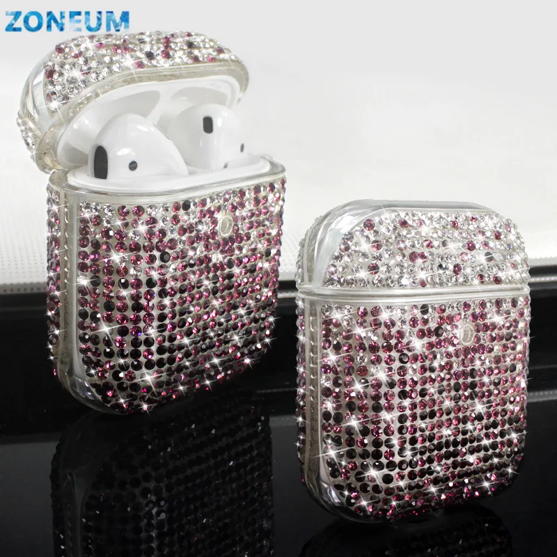 

ZONEUM For AirPods 1 2 and Pro luxury rhinestone protective case. Transparent hard shell with rhinestones for woman case