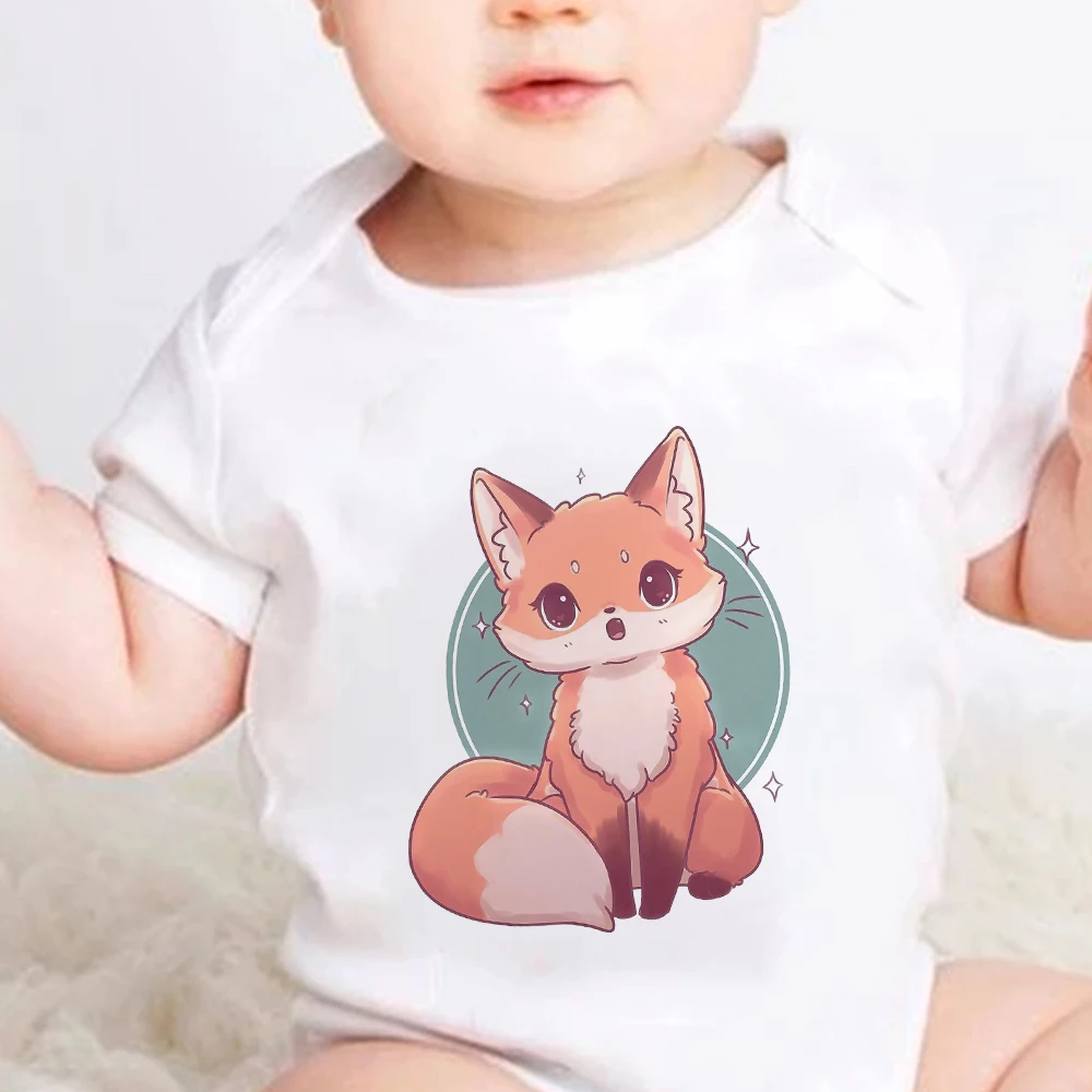 

Kawaii Fox Cartoon Aesthetic Bodysuit Pretty Streetwear Baby Romper Summer Loose White Clothes Boy Girl Top Ulzzang Onesie