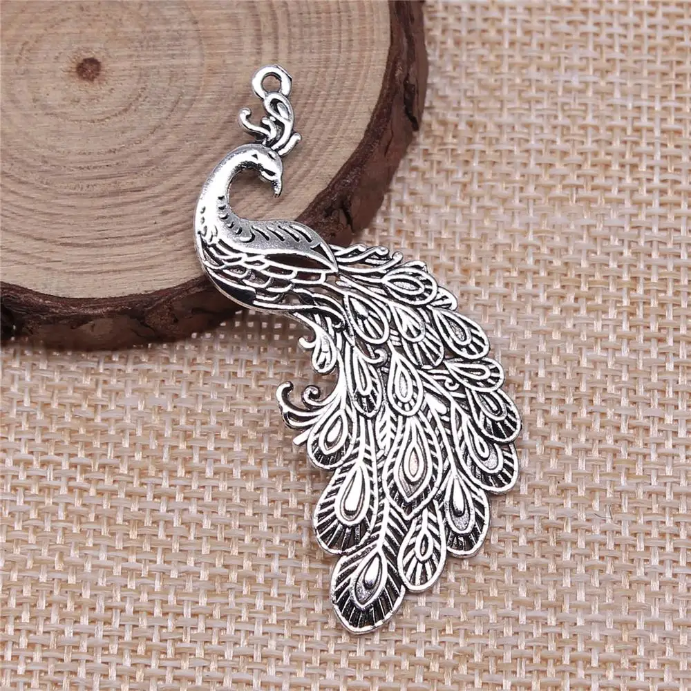 

4Pcs 54x21mm Antique Silver Color Peacock Charms For DIY Bracelet Necklace Jewelry Making