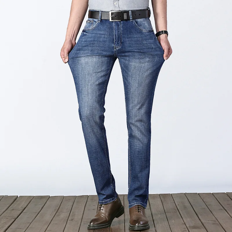 

Luren 2021 Sping and Summer New Men Jeans Loose Elastic Straight Business Pants Fashion Brand Youth Style Denim Jeans.