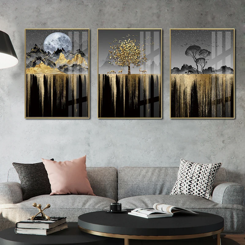 

No Framed Abstract Moon Tree Landscape Canvas Painting Prints Luxury Wall Decorative Poster for Living Room Bedroom Home Decor