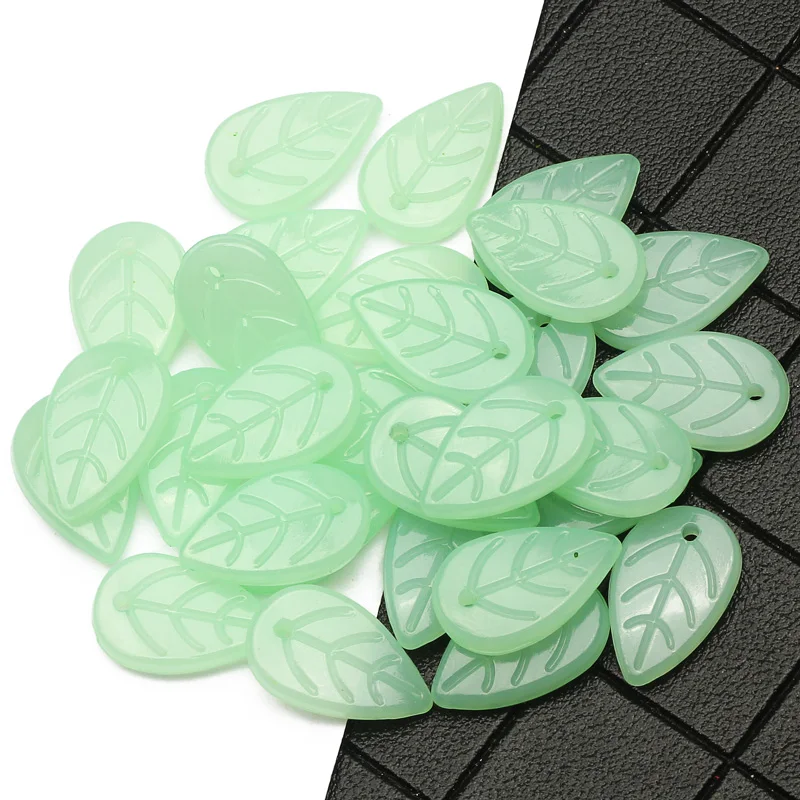 

50/100Pcs Jade Green Color Acrylic Beads Leaves Charms Beads For Jewelry Making DIY Hairpin Earrings Fashion Charm Accessories