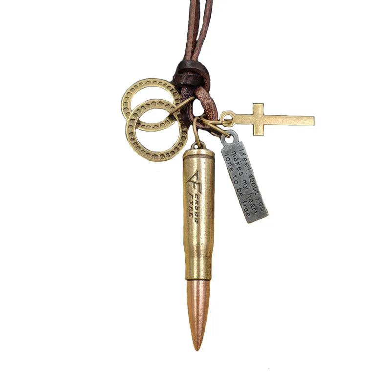 100% Genuine Vintage Punk Cowhide Leather Bullet Gun Pistol Knife Weapon Army Cross Loop Letter Tag Mens Gift AC001-012 |