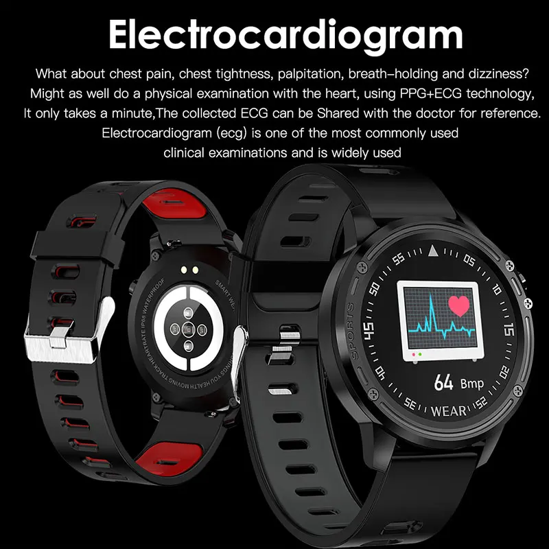 Электронные часы ECG + PPG наручные с Bluetooth для Android IOS поддержка 320 мА/ч мужчин и