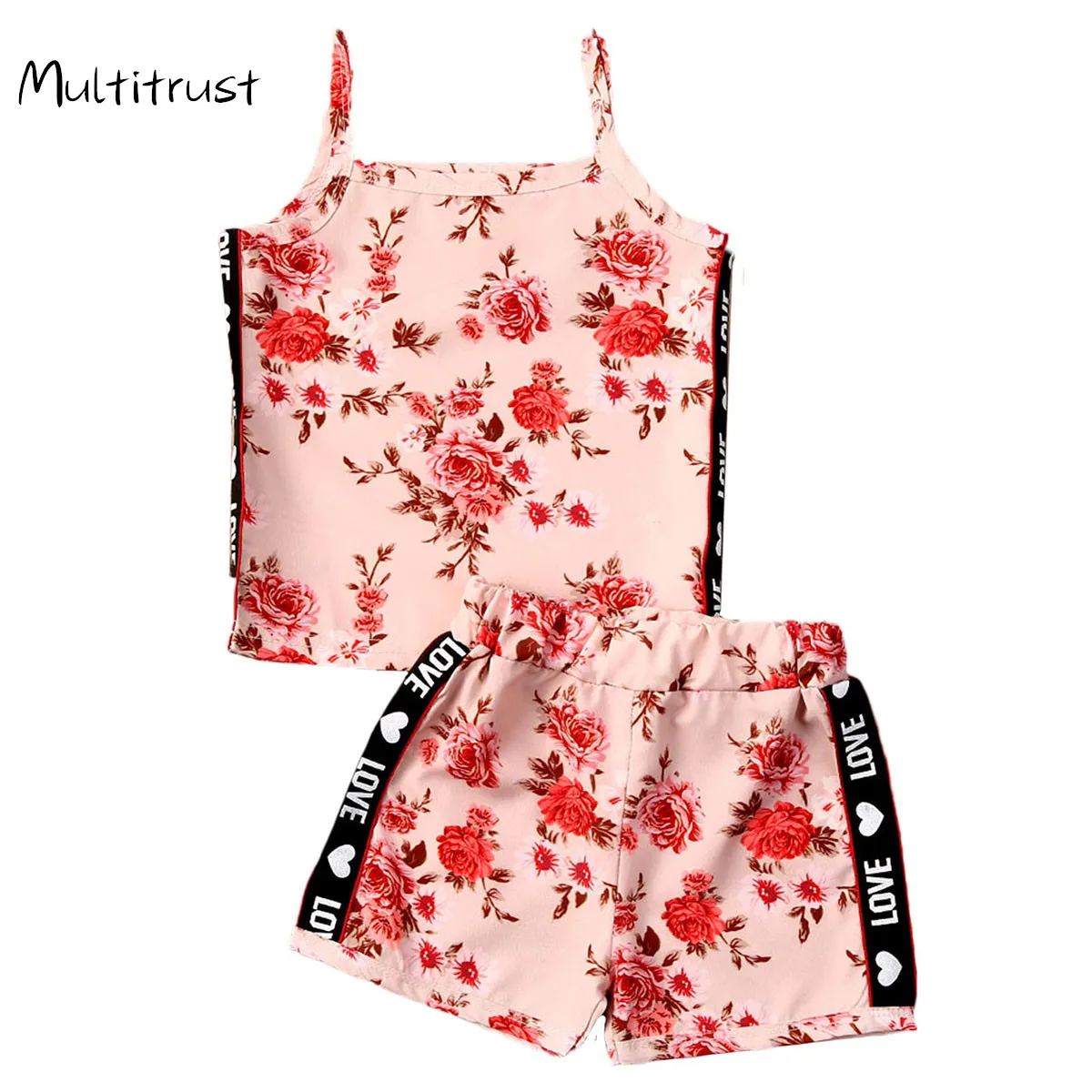 

2020 Summer Kids Newborn Baby Girl Clothes Sleeveless Floral Letter Tops Vest Shorts For Children Outfits 2pcs Set Casual Outfit