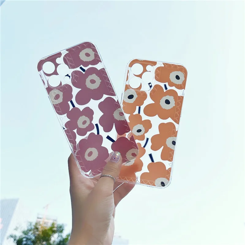 

Ins Nordic Colorful Flowers Phone Case for iPhone SE2020 7 8 Plus 12 mini 11 Pro X XsMax XR Clear Soft TPU Silicon Back Cover