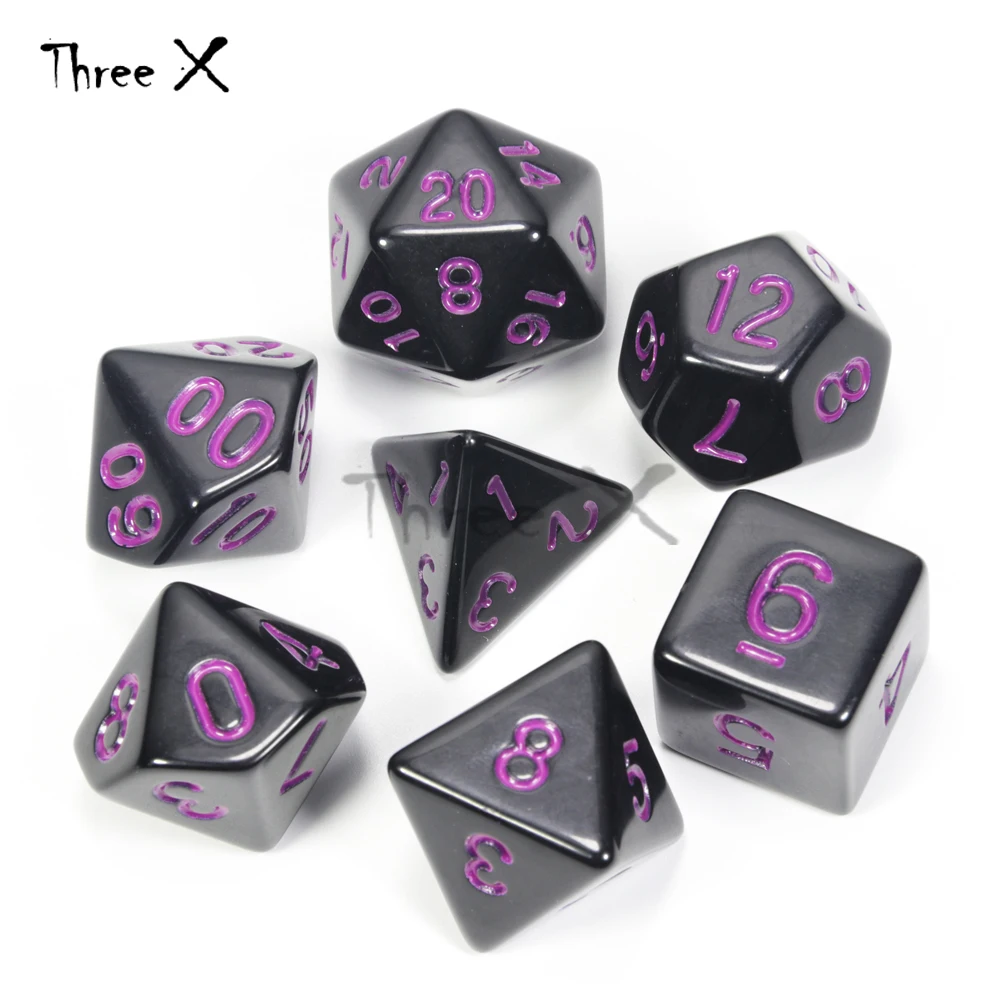 15 Black w Purple 15 цветов 7 шт./компл. акриловые непрозрачные портативные игры в кости Подземелья и Драконы непрозрачные D4-D20 мульти стороны игральные кости настольные игры Рождественский подарок - Цвет: 15 Black w Purple