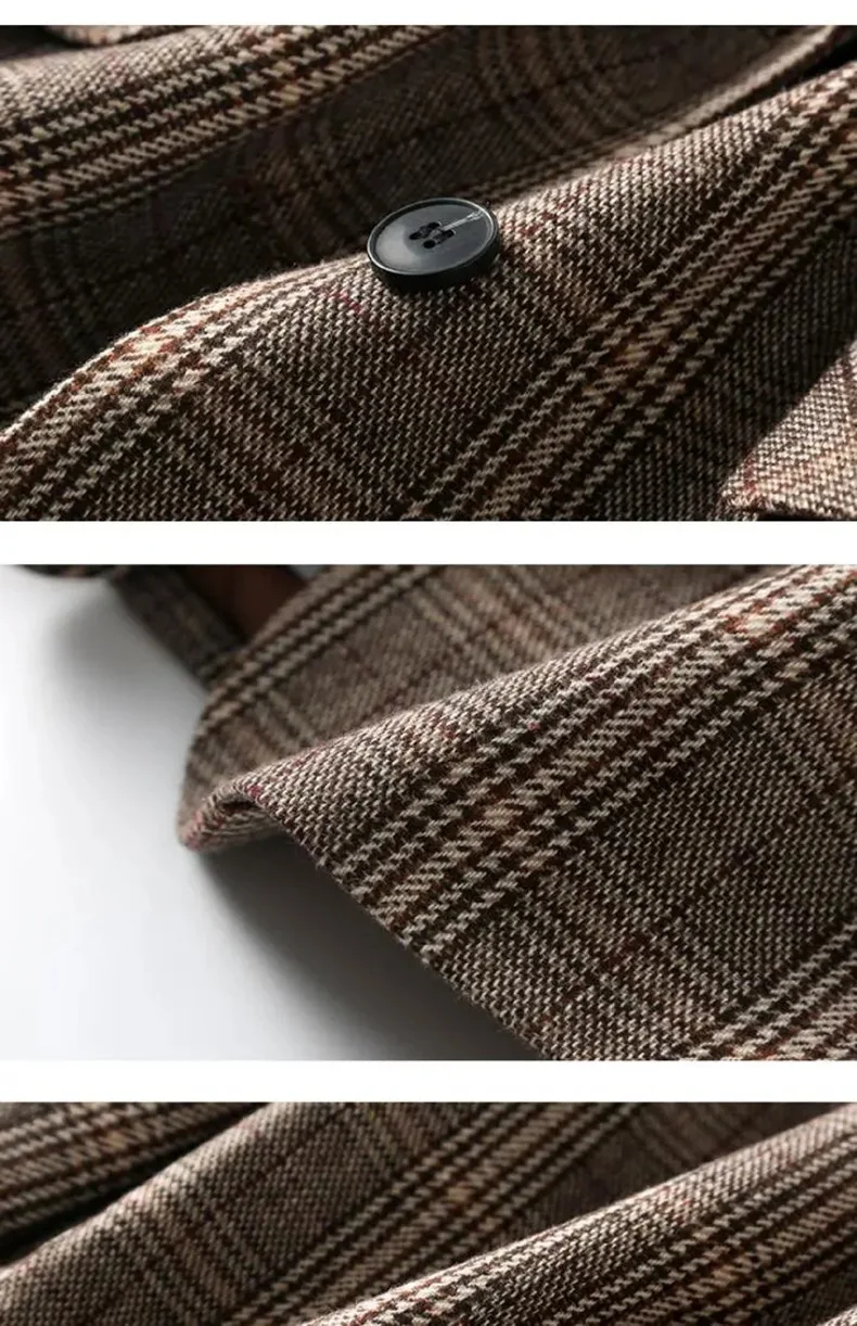 

New Vintage Single Breasted Office Ladies Plaid Blazer Long Sleeve Loose Plaid Coat Jacket Women Blazers Female B211533