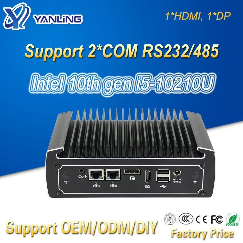 Новое поступление 10-го поколения Intel Core i5 10210U безвентиляторный мини ПК 2 Lans Rs232 Windows