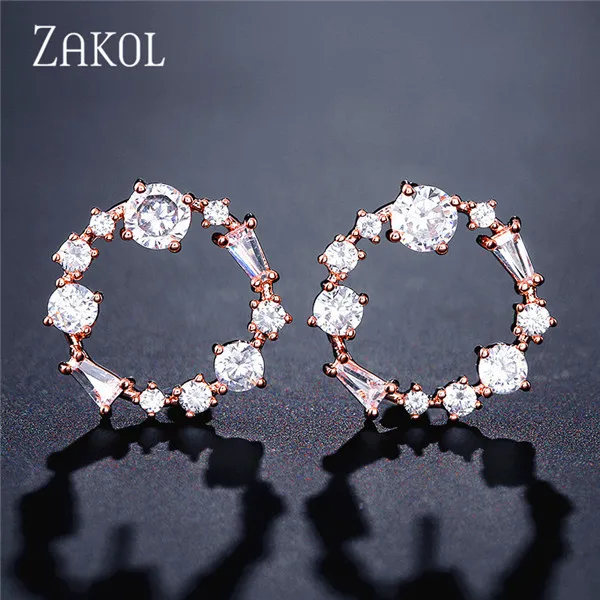 Rose Gold Color ZAKOL романтические синие и белые круглые серьги с цирконием кубической огранки для женщин модные свадебные подарки ювелирные изделия FSEP2354 - Окраска металла: Rose Gold Color