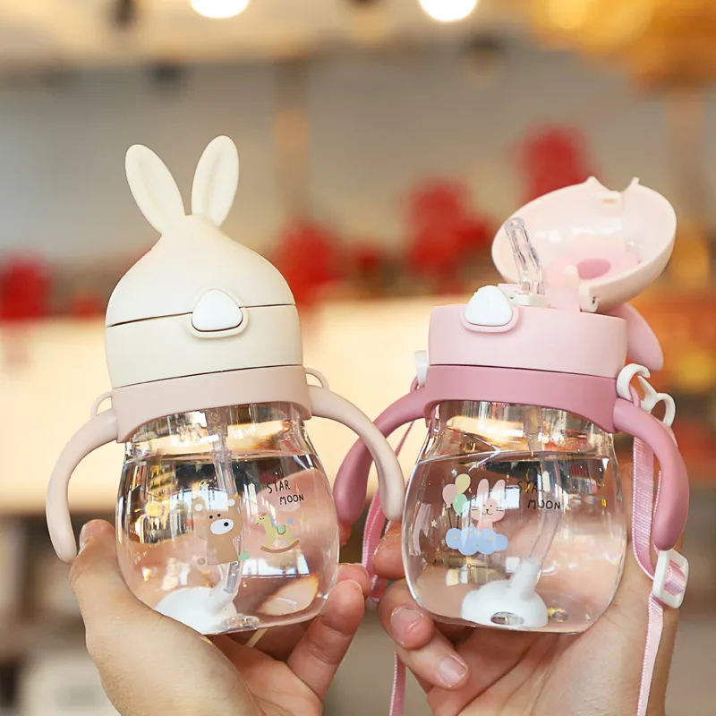 JY Water Bottle Child Baby 2-3 Years Learning Drinking Cup Rabbit Milk With Scale Anti-Fall  Tritan Water Sippy Cup 270ml 226