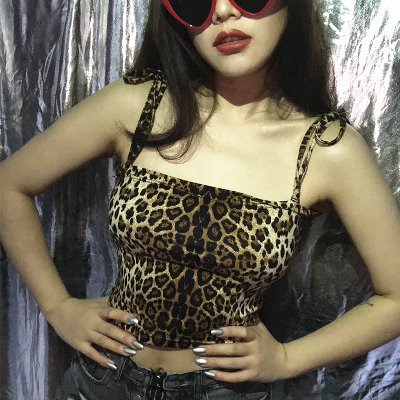 Сексуальная леопардовая укороченная Женская майка на бретелях 2020 летняя тонкая