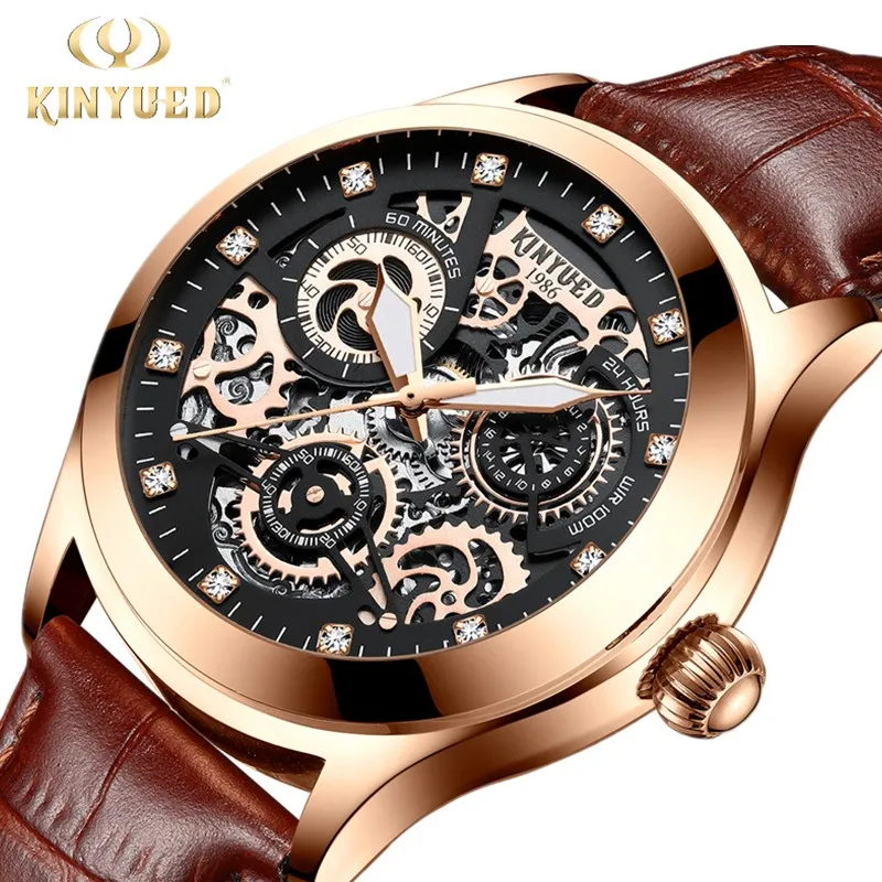 Механические часы KINYUED из турбины Йона Мужские автоматические скелетоны модные