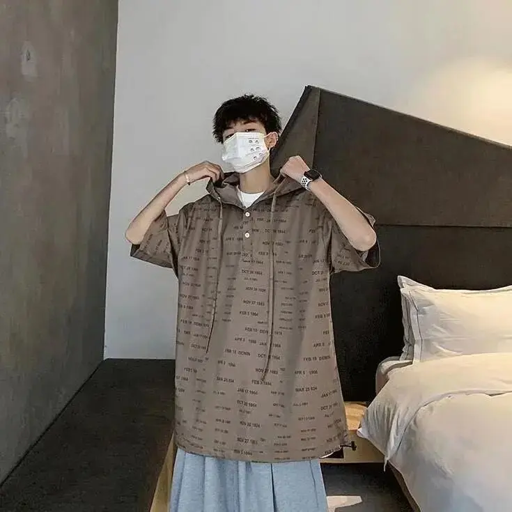 Летняя мужская футболка 2021 Повседневная Свободная куртка с капюшоном принтом