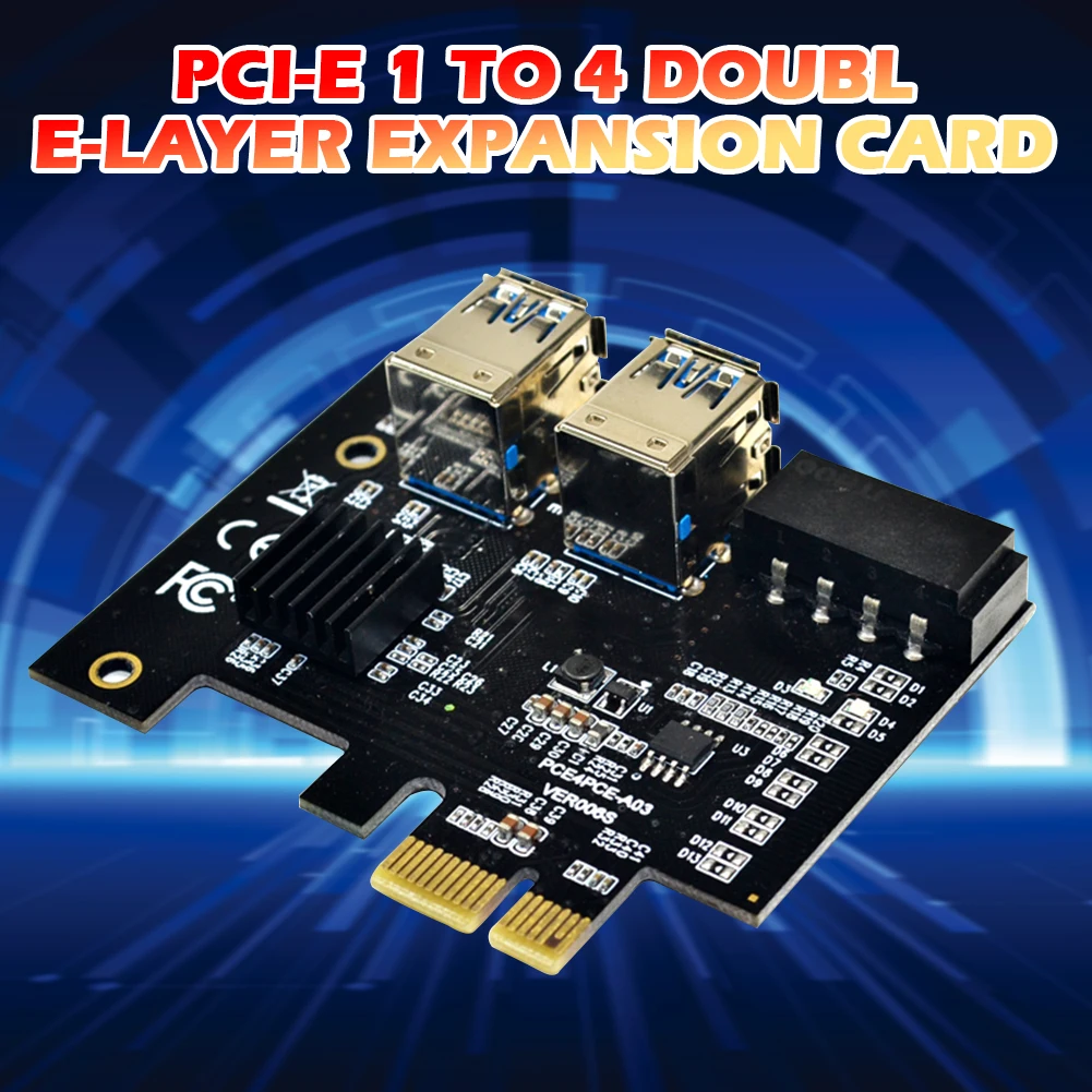 

BTC Miner PCIe Riser Card PCI-E 1x to 16x 1 to 4 USB 3.0 Multiplier Molex 4 Pin 4-Port USB3.0 Controller PCIE Express