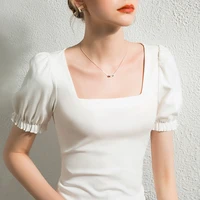 women clothing short sleeve square collar womens t shirt solid color cottonwoman top summer tops for girls summer women blauses