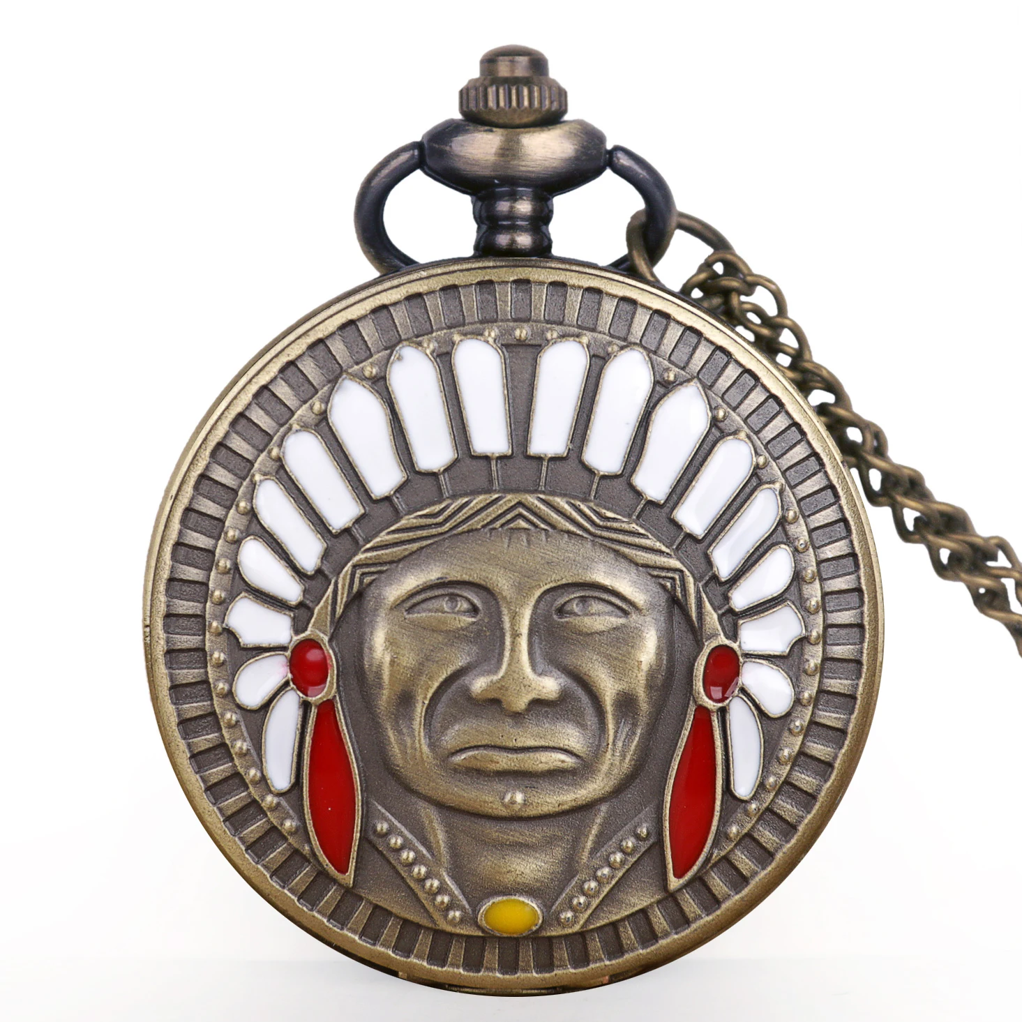 

New Bronze Ancient Indian Old Man Portrait Design Quartz Fob Pocket Watch Pendant Necklace Chain Souvenir Gifts For Men Women