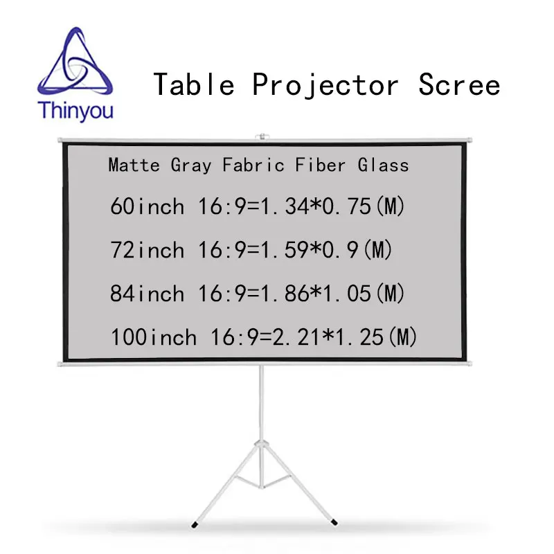 Штатив-тренога Thinyou 60 дюймов 72 дюйма 84 100 16:9 матово-серого цвета стекловолокно