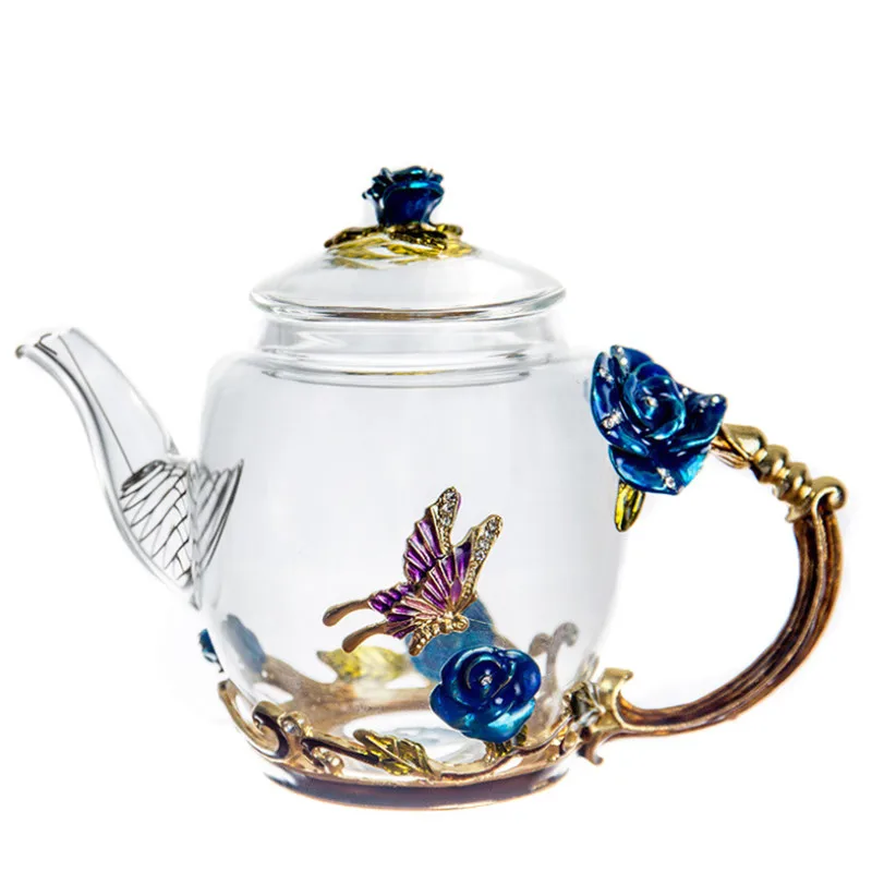 Красная роза эмаль термостойкий фильтр из хрустального стекла чайный горшок