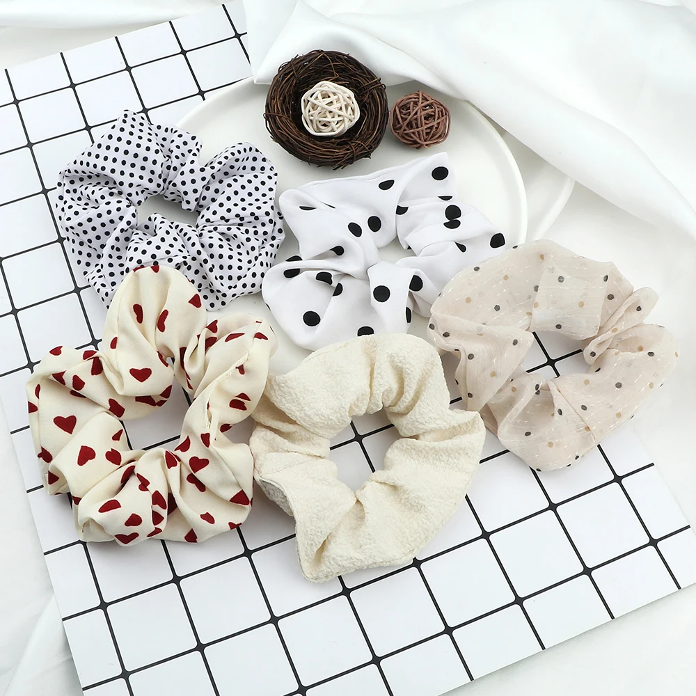 

Korean Dot Scrunchie Elastic Hair Rubber Bands for Women Girls Holiday Headwear Ponytail Holder Hair Ties Ropes Hair Accessories