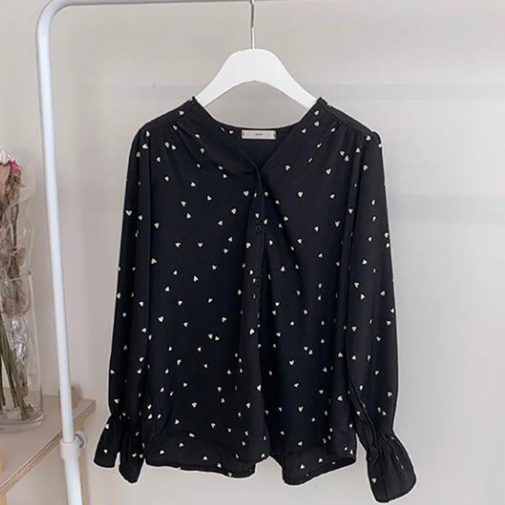 Новинка 2020 модная женская блузка с v-образным вырезом принтом в виде сердечек