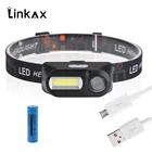 Налобный фонарь, перезаряжаемый через USB, водонепроницаемый, с аккумулятором 18650, 6 режимов