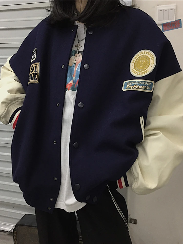 

2021 New Spring&Autumn Embroidery Baseball Jacket Women's Coat Men's Couple Bomber Unisex Boyfriend Style Varsity Hiphop Street