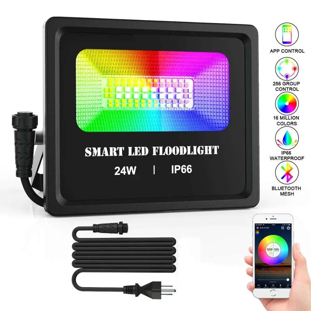 

24W Smart Led Floodlight Bluetooth Mesh APP Group Voice Control RGB Cold Warn Light Outdoor Spotlight Stage Lighting Flood Light