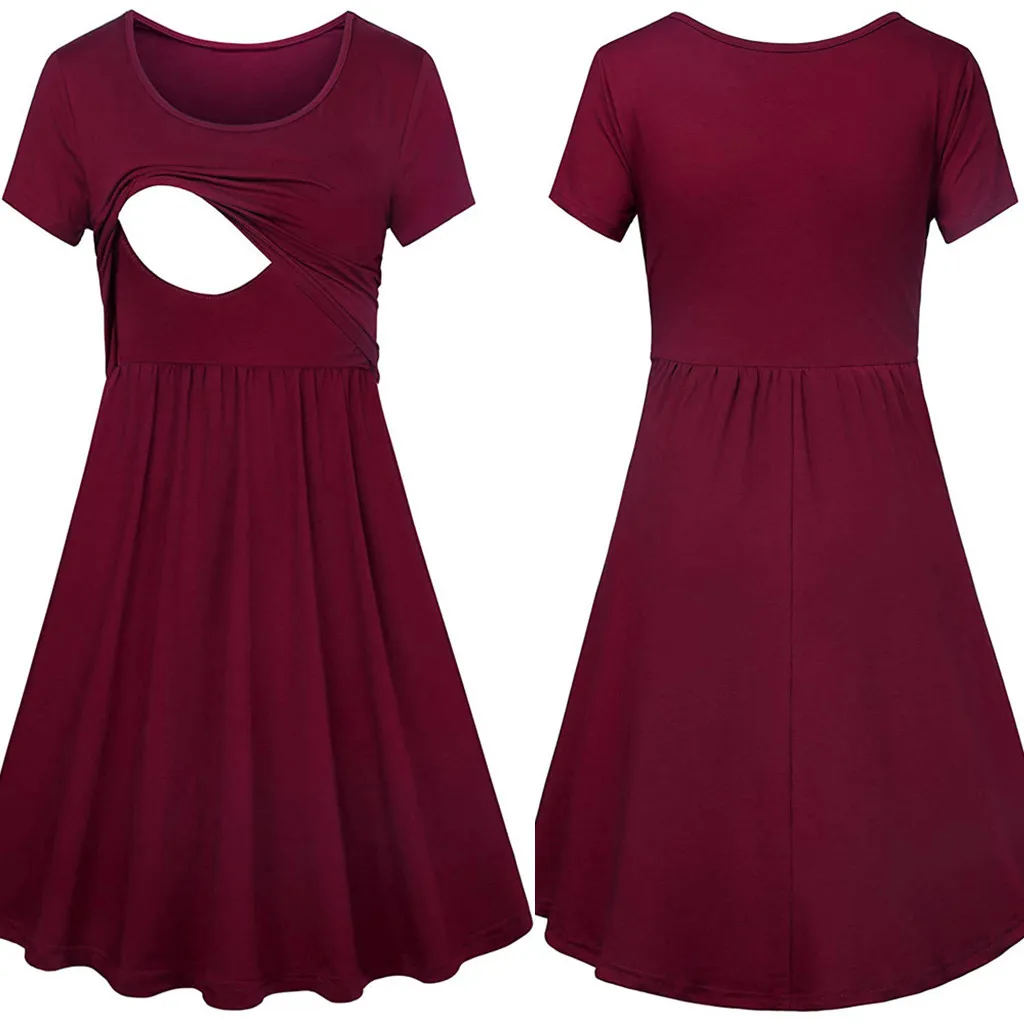 

LONSANT Maternity dresses Women Cotton Solid pleated dress Maternity Nursing Women Breastfeeding fashion Summer Pregnant Clothes