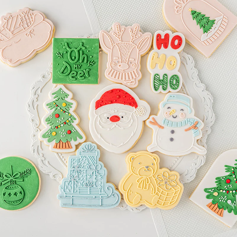 

Acrylic Merry Christmas Embossed Mold Snowman Deer Cookie Press Stamp Embosser Cutter Fondant Cake Decoration Tools