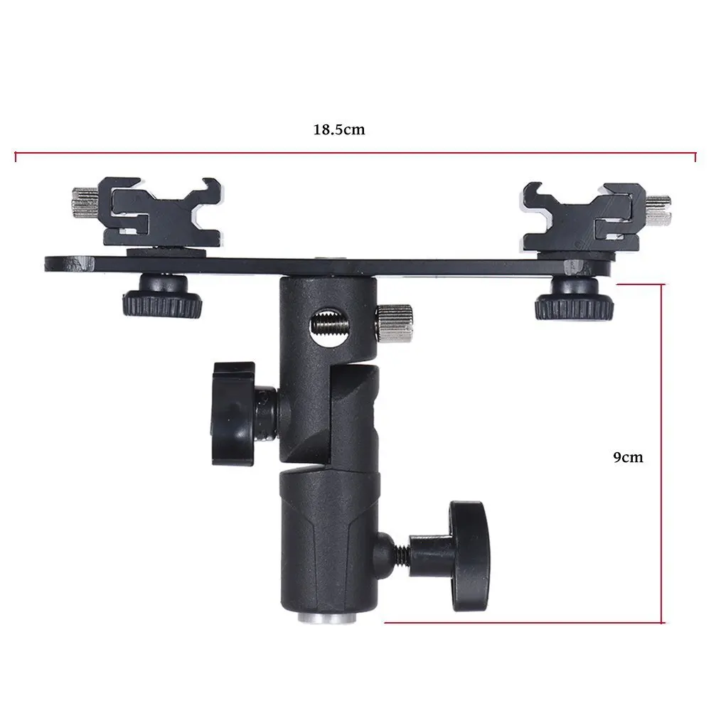 FeoconT Double Header Holder Aluminum Alloy Dual Hot Shoe Flashes Bracket Flash Base E-Shaped Stand Mirrored Umbrella For camera