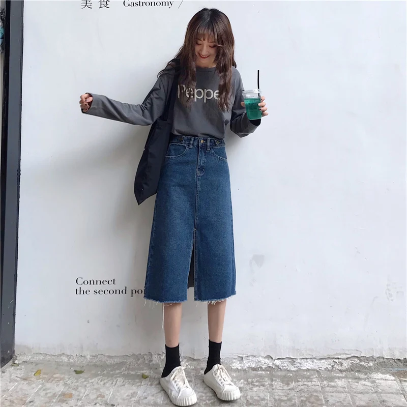 Весна-лето 2020 новая молодежная мода тонкая обтягивающая юбка Джинсовая с высокой