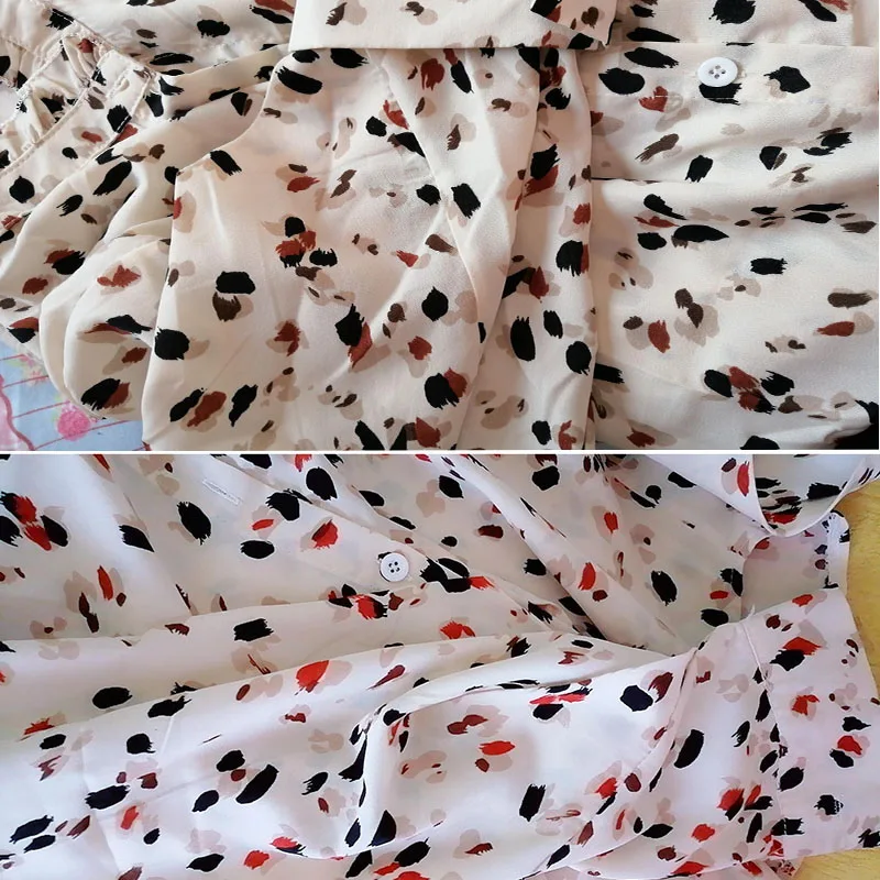 

2021 Spring New Fashion Loose Print Women Shirts Office Lady Lantern Sleeve Elegant Tops Stand Collar Button Chic Female Blouses