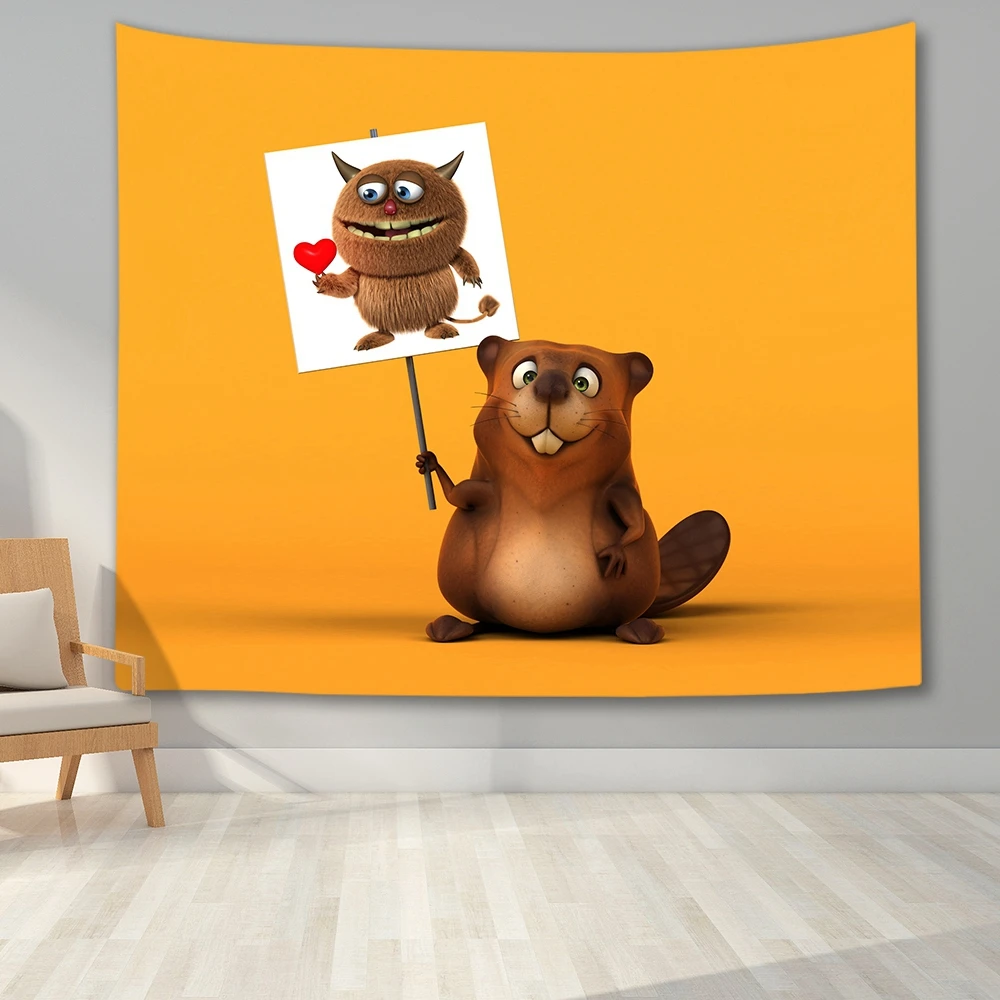 Гобелен из полиэфирной ткани с изображением животных мультфильма Бобр Настенный