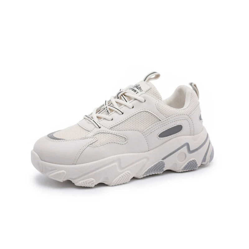 

Women Sneakers Fashion Chunky Casual Thick Sole Breathable Mesh Lace Up Platform Vulcanize Footwear Female White Walking Shoes