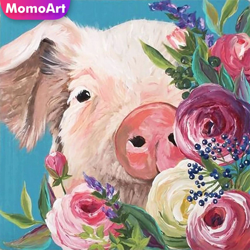 

MomoArt DIY алмазная живопись свинья животное вышивка крестиком Искусственные цветы вышивка мозаика Новое поступление Настенный декор