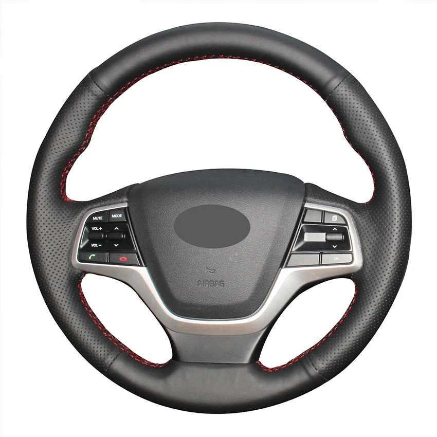 

Рука Шить черного цвета из натуральной кожи чехол рулевого колеса автомобиля для Hyundai Elantra 4 2016-2018 2019/Hyundai Solaris 2017-2019 Accent 2018-2019