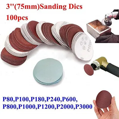 

100pcs Dry Sandpaper 3inch 75mm Flocking Sand Paper 80-3000 Mesh Round Abrasive Tools for Polishing Cleaner Tools Sanding Paper