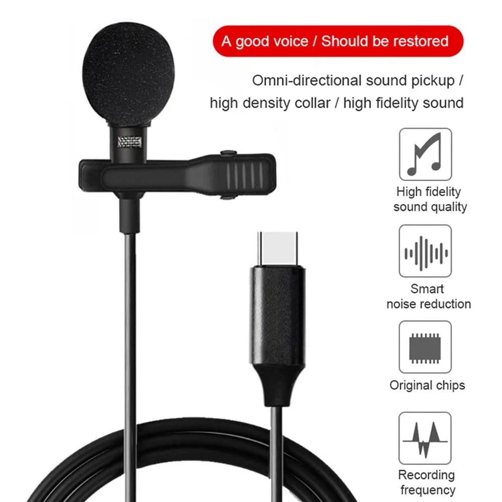 

New Portable USB Type C Microphone Mini Wired Collar Clip Lapel Microphone For Smart Phone Recording YouTube TikTok Live blue