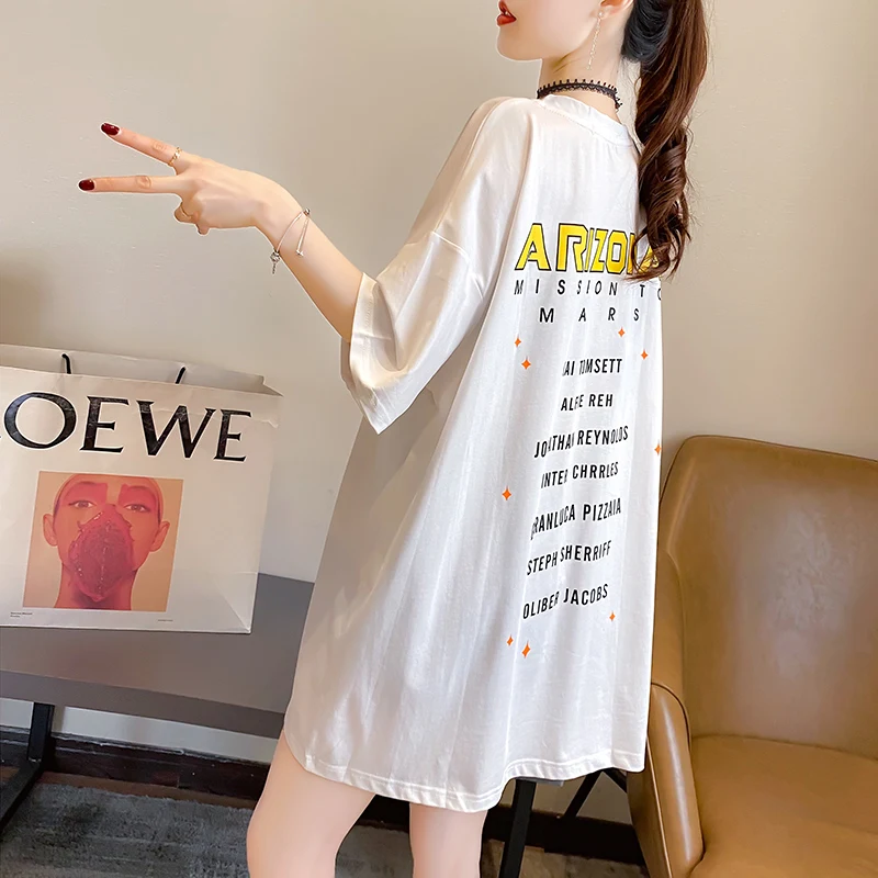 

JOJJJOJ Summer Women Tops Print Black Short Sleeves O neck Fashion Streetwear Women's Tee Beach Tshirt BD89318