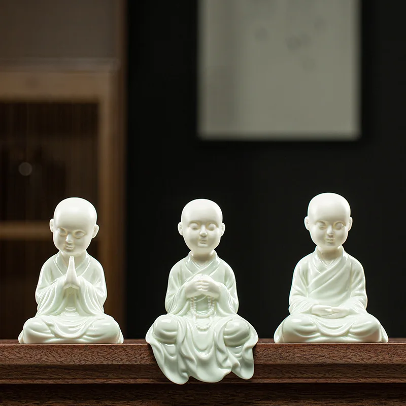 

Ceramic zen-like little monk figure decoration statue，Chinese traditional handicrafts Cute decorative statues for high-end homes