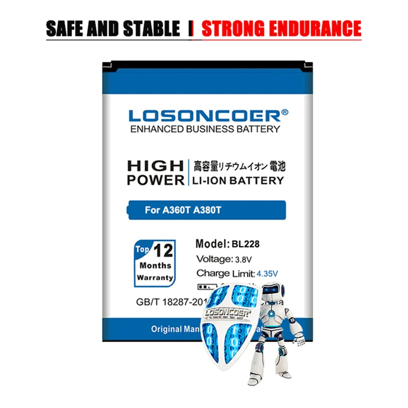 LOSONCOER 3700mAh BL228 хорошее качество батарея для Lenovo A380T A360T A588T + номер отслеживания|battery
