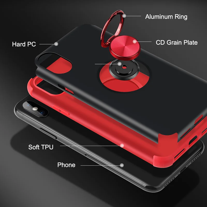2019 Case for iPhone X XR Funda Xs Max New Arrival Original Soft TPU PC Back Full Cover Metal Ring Bracket Holder ShockProof Hot |