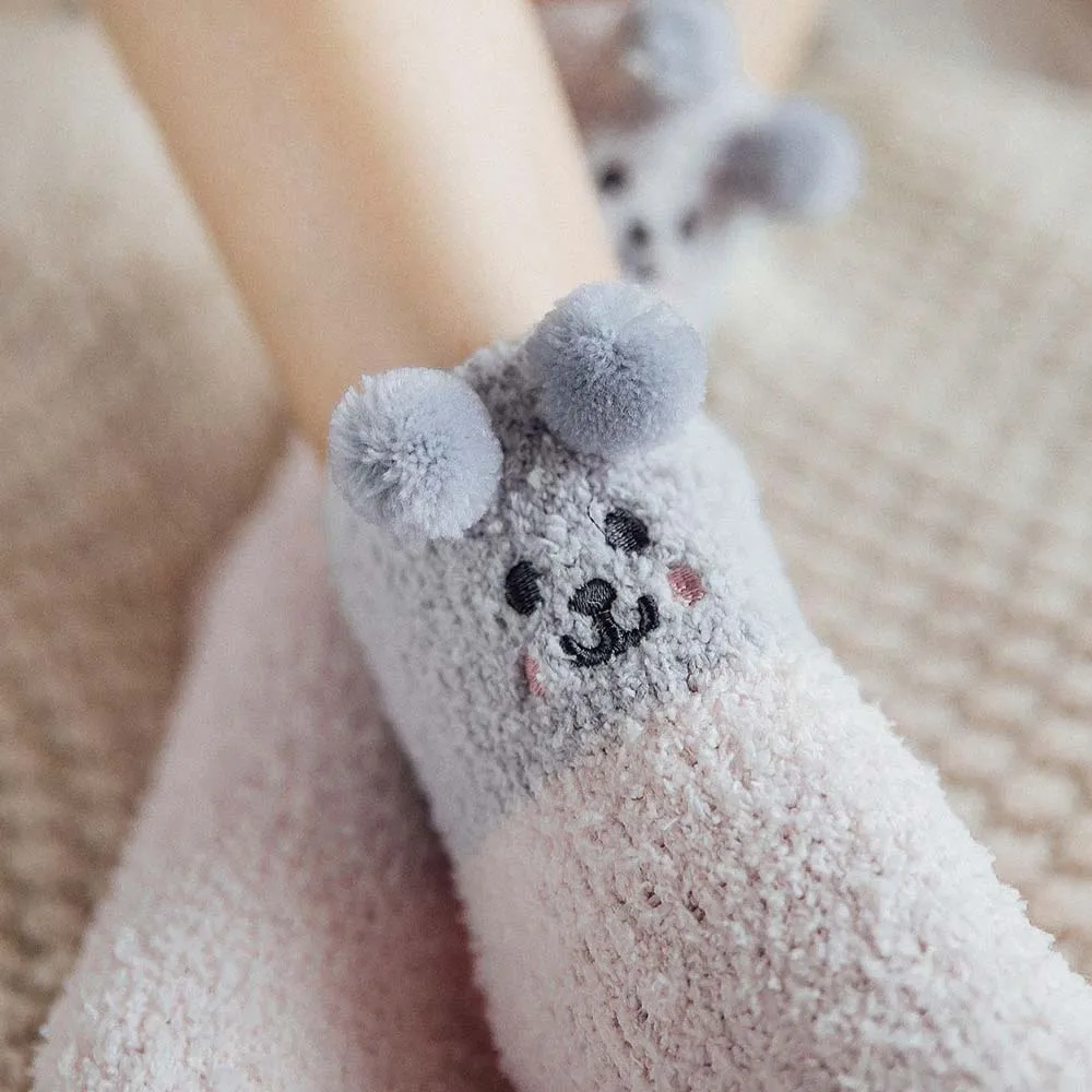Женские зимние носки с милыми помпонами и вышивкой домашние носки-тапочки из